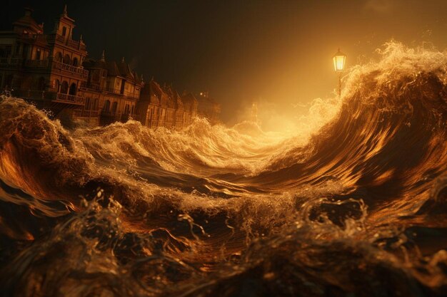 Foto las olas armonizan con la luz moribunda