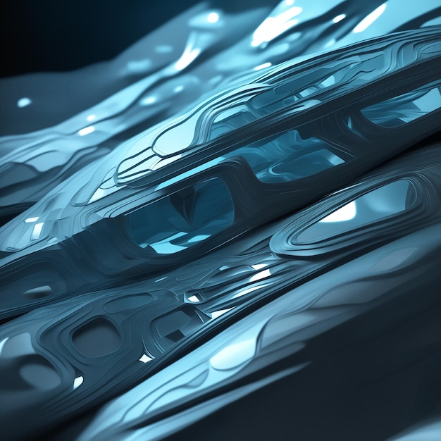 Olas azules abstractas con efectos de luz y sombra en un fondo oscuro Ilustración generada por IA