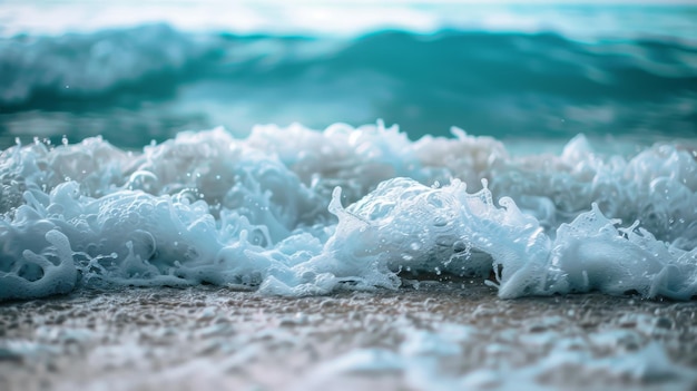 Foto las olas blancas y espumosas en la prístina costa