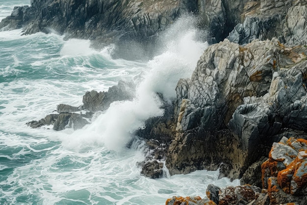 Las olas chocan contra las escarpadas rocas costeras