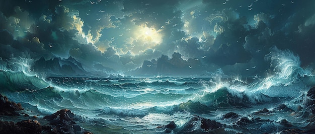 Foto las olas chocan en una costa rocosa bajo un cielo tormentoso