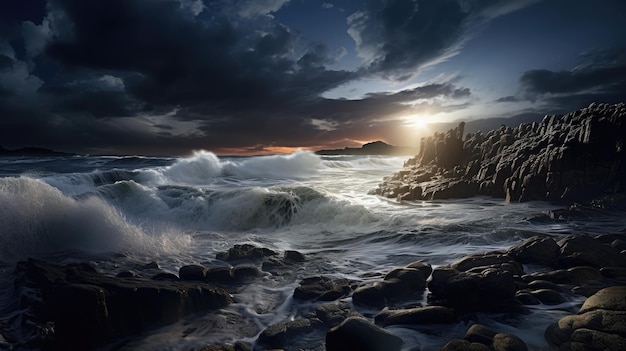 las olas chocando las olas en las rocas