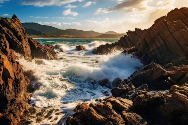 las olas chocando las olas en las rocas