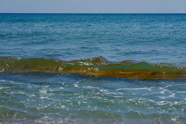 Olas en la costa de piedra de Creta