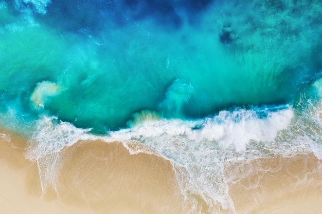 Olas y la costa de la playa como fondo desde la vista superior Fondo de agua turquesa desde el aire Isla de Nusa Penida Indonesia Imagen de viaje