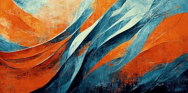 Olas espectaculares de hormigón azul naranja abstracto arte digital ilustración en 3D