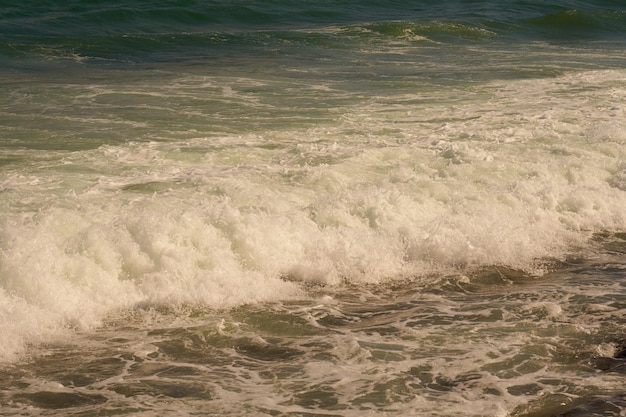 Olas con espuma en la costa caribeña de México