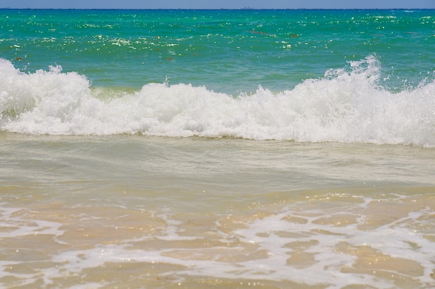 Olas con espuma en la costa caribeña de México