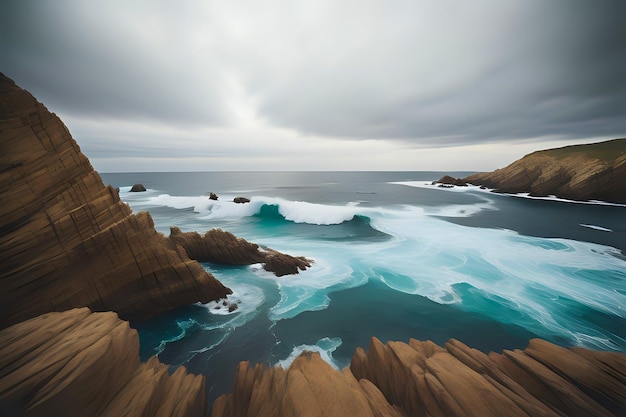 Foto las olas golpean contra la roca del mar