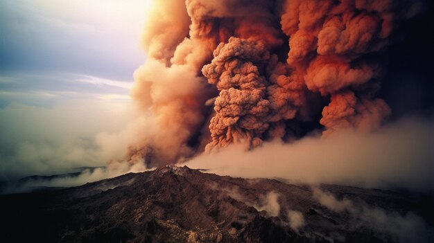 Foto las olas de humo de un volcán en el cielo