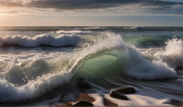 Las olas del mar chocando contra la playa