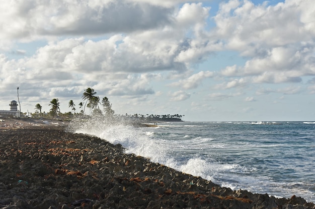 Las olas del mar golpean la orilla