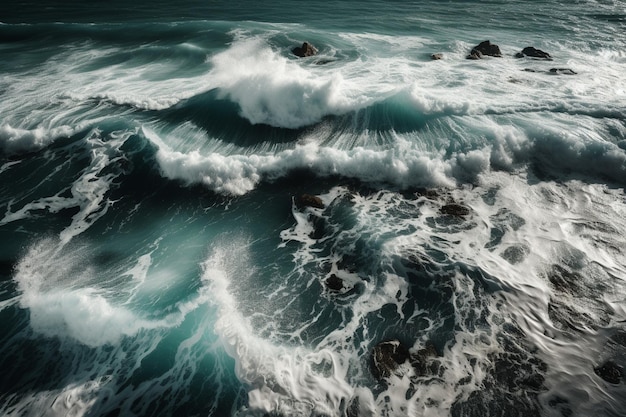 Olas del mar rompiendo en las rocas del mar