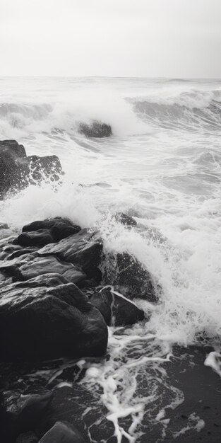 Foto olas monocromáticas una poética vista aérea de una playa rocosa de invierno