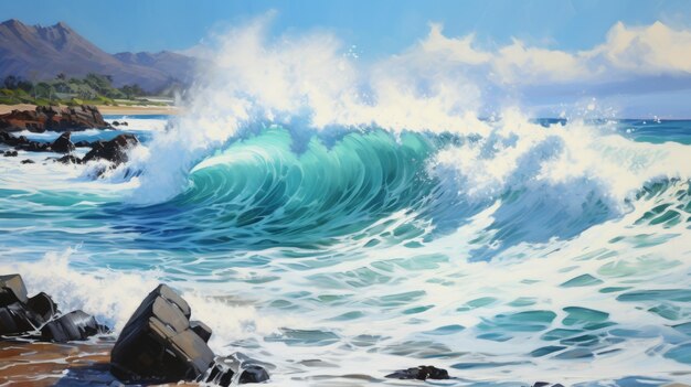 Foto las olas del océano ártico se estrellan en la bahía de waimea un arte de david michaels