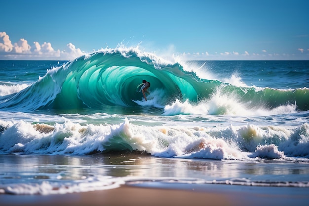 Las olas del océano se enrollaron ferozmente aterradoras olas del mar azul oscuro papel tapiz ilustración de fondo