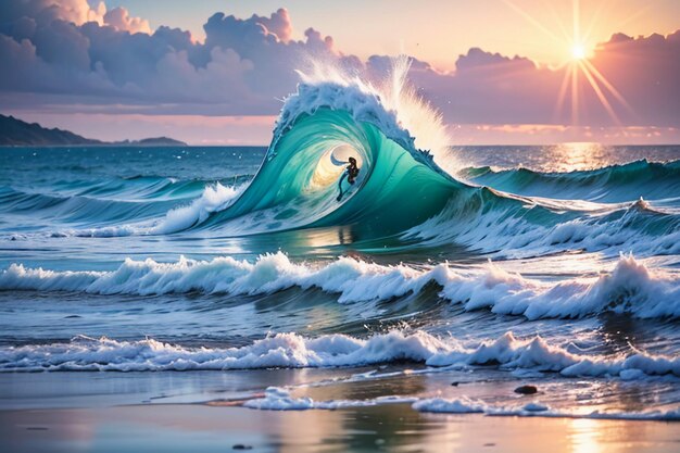 Las olas del océano se enrollaron ferozmente aterradoras olas del mar azul oscuro papel tapiz ilustración de fondo