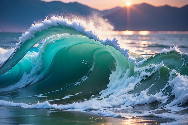 Foto las olas del océano se enrollaron ferozmente aterradoras olas del mar azul oscuro papel tapiz ilustración de fondo