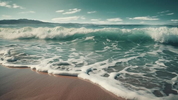 Olas del océano y playa de arena Generative Ai