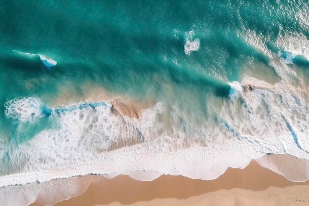 Las olas del océano en la playa como fondo Hermosas vacaciones de verano naturales fondo vista aérea de arriba hacia abajo de la playa y el mar con olas de agua azul generan ai