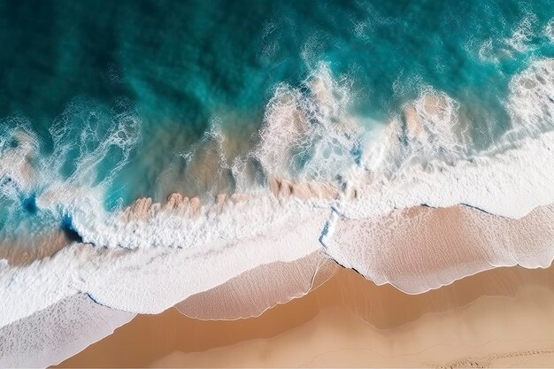 Las olas del océano en la playa como fondo Hermoso fondo natural de vacaciones de verano Vista aérea de arriba hacia abajo de la playa y el mar con olas de agua azul generan ai