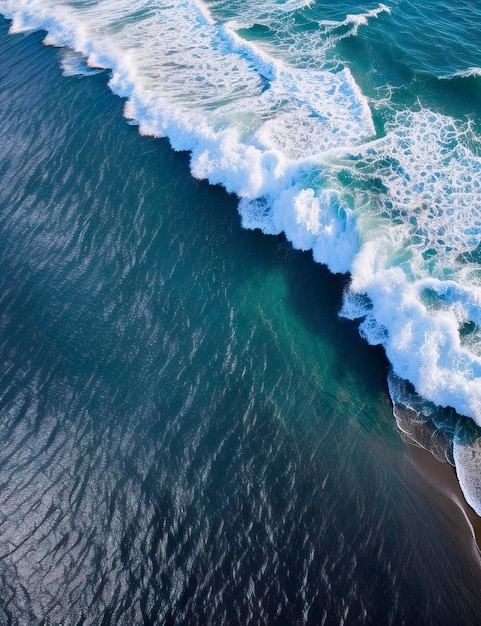 Las olas del océano en la playa como fondo vista aérea de arriba hacia abajo arena negra y agua ai generada