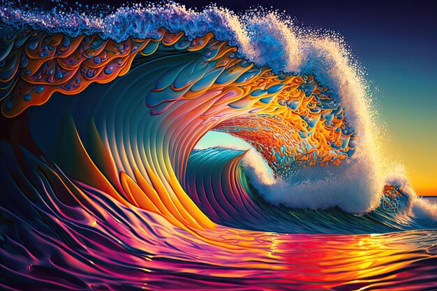 Olas océano rayos de sol ilustraciones colorido agua alto detalles Generativo AI AIG15