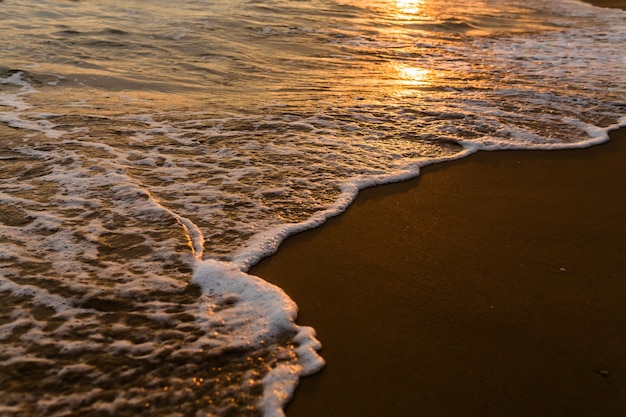 Olas en la playa en los trópicos al atardecer