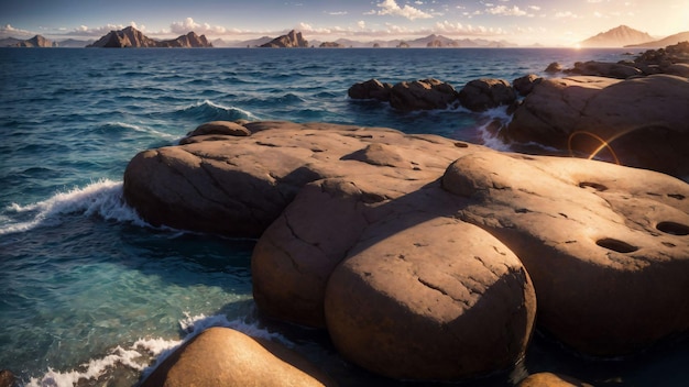 Foto las olas se rompen contra las rocas.