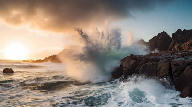 Olas rompiendo olas en las rocas