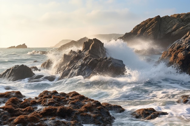 Olas rompiendo olas en las rocas