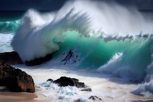 Olas rompiendo en las playas de la costa norte de Oahu Hawaii