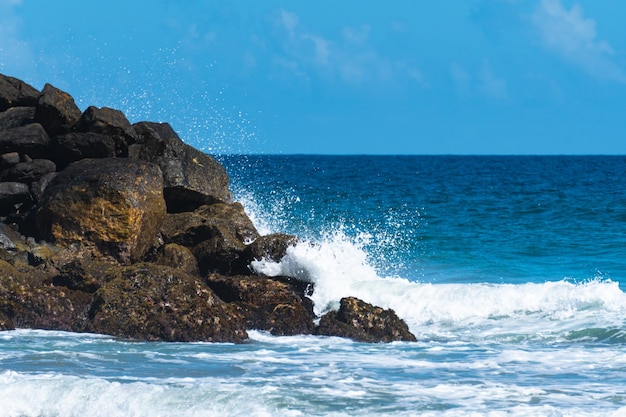 Olas rompiendo en una roca en el océano