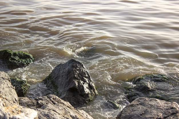 Olas rompiendo en las rocas