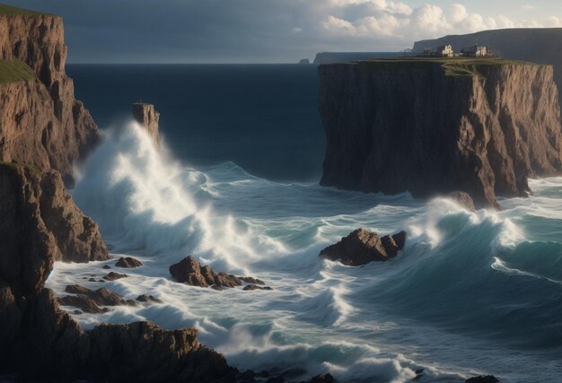 las olas rompiendo en las rocas