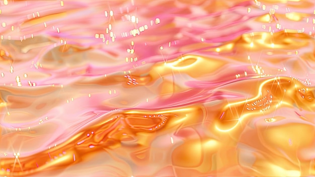 olas rosadas brillando en una superficie dorada evocando una danza de ensueño de luz suave que recuerda a los reflejos de agua brillante en una fotografía realista