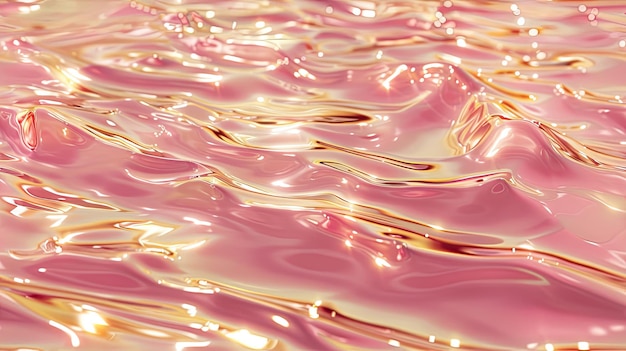 olas rosadas brillando en una superficie dorada evocando una danza de ensueño de luz suave que recuerda a los reflejos de agua brillante en una fotografía realista