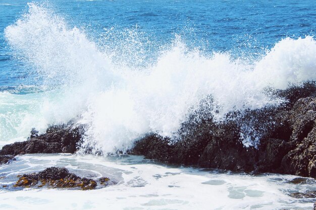 Foto las olas salpicando las rocas