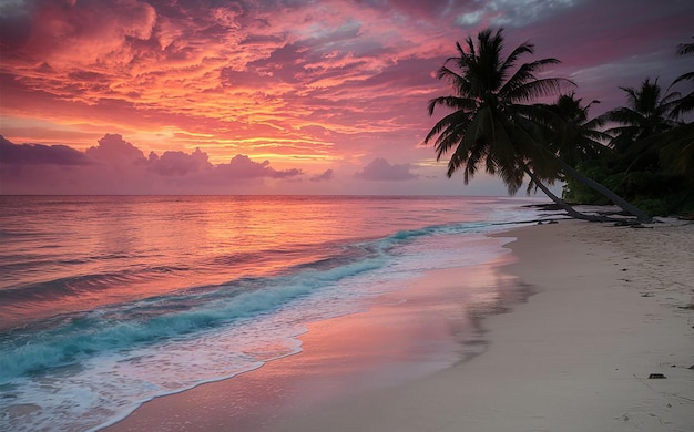 Las olas de serenidad besadas por el sol en la playa aislada al atardecer