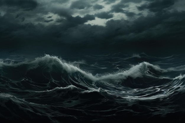 Las olas tormentosas del océano por la noche
