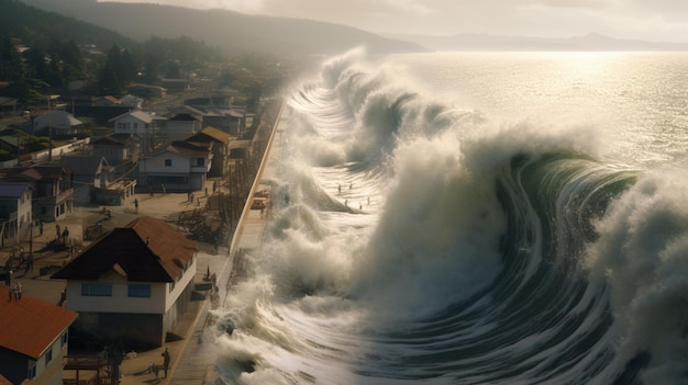 Las olas del tsunami chocan contra los diques y los diques