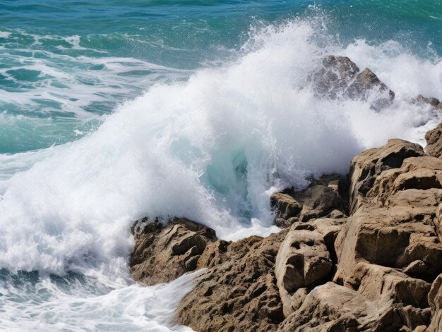 Las olas violentas del océano chocan contra las rocas