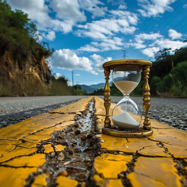 Foto old hourglass in the road scene516