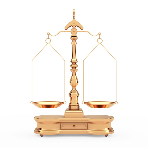 Old Justice Gold Weigh Scales Balance con los dos brazos en Clay Style 3d Rendering