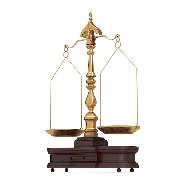 Old Justice Golden Weigh Scales Equilibrio con dos brazos Representación 3d