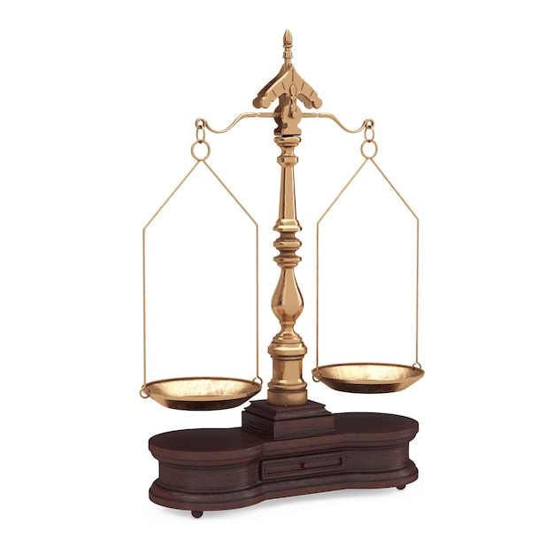 Old Justice Golden Weigh Scales Equilibrio con dos brazos Representación 3d