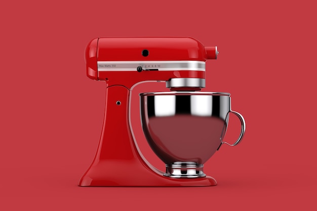 Old Red Kitchen Stand Food Mixer auf rotem Grund. 3D-Rendering
