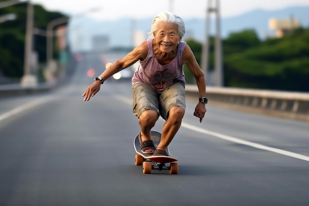 Old womn on skate AI generado