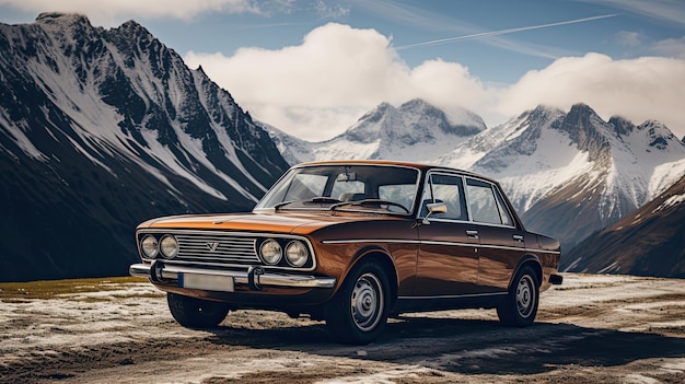 Oldtimer inmitten der natürlichen Schönheit schroffer Berge