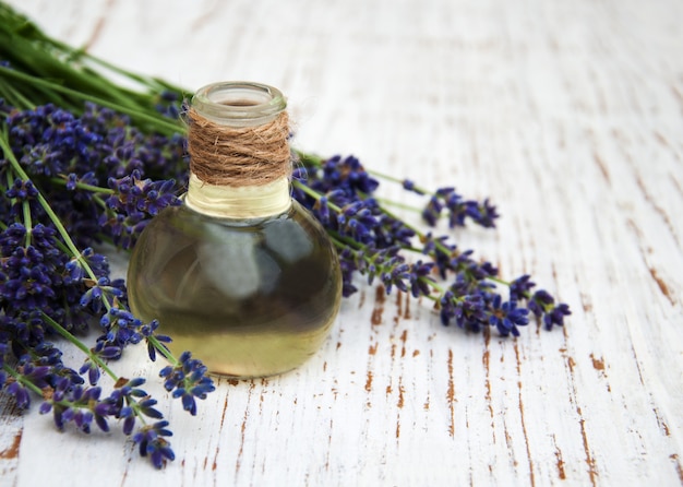 Óleo de lavanda com lavanda fresca